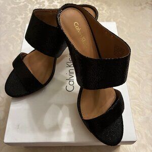 Womens Black Cecily Patent Python Sandals Slip in Heels Size 6.5 New w/box